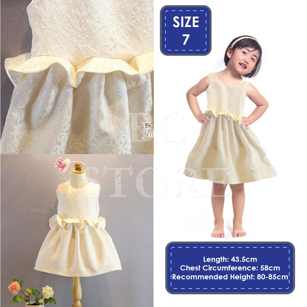  Baju  Raya Gown Toddler Girl Sleveless Gold  Cream  Dress 