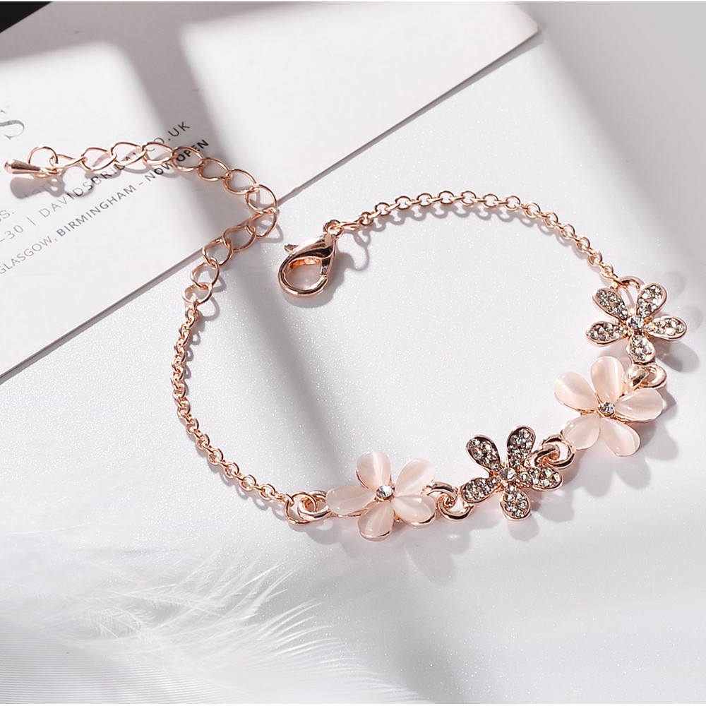 Korea Fashion Gelang Crystal Bracelet Flower Bracelets Women Jewelry ...