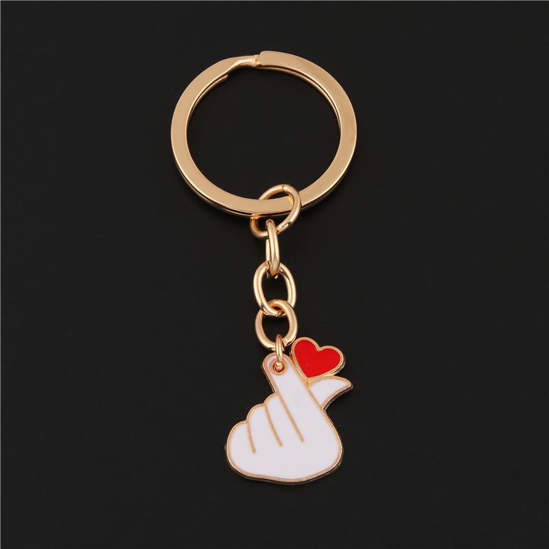 1Pc Vintage Enamel I Love You Gesture Keychain Heart Shaped Sign Language Keyring For Best Friends Lovers Gifts Jewelry