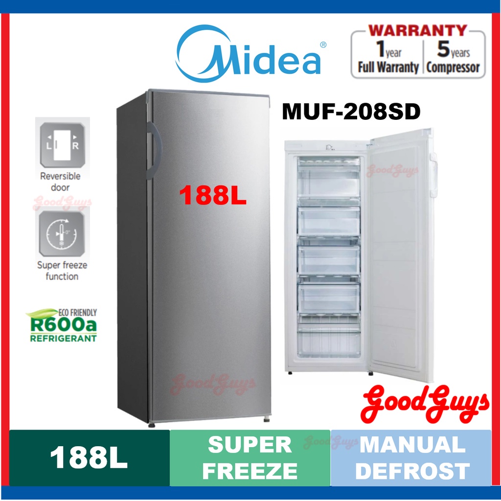 [Seller's Own Fleet]Midea MUF-208SD Upright Freezer / 188L / Manual Defrost / 5-Drawer /Super Freeze Function (MUF208SD)