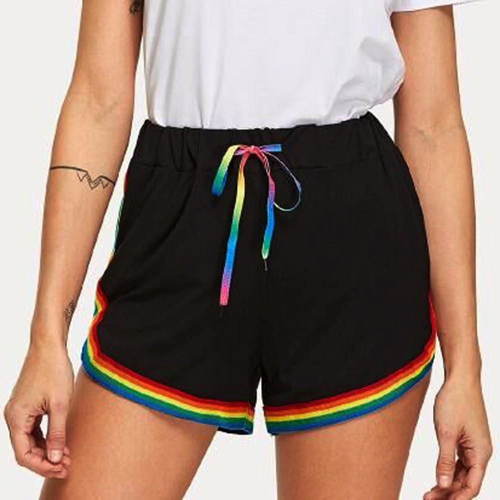 Women Rainbow Print Sport Elastic Short Pants Beach Shorts | Shopee ...