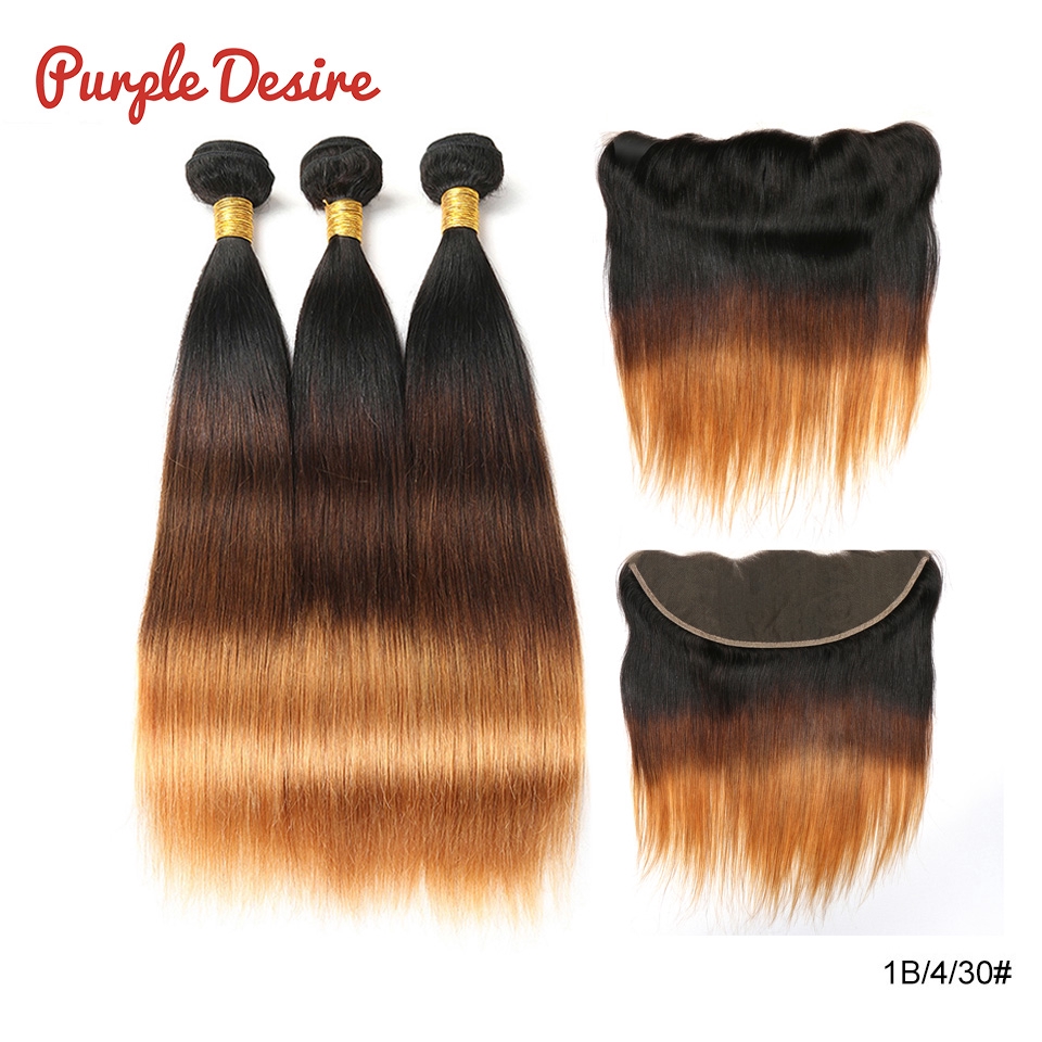 Brazilian Straight Hair Weave Bundles With Closure Remy Ombre