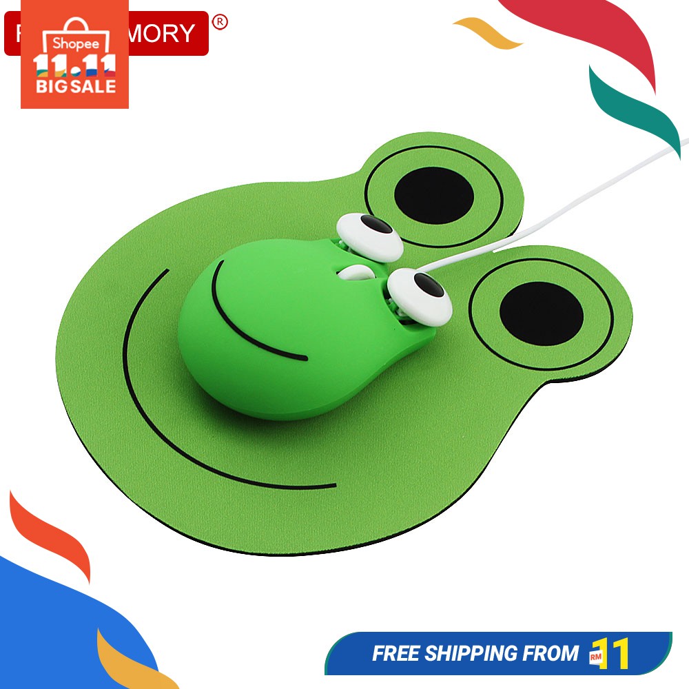 Mini Cartoon Frog Mouse + Mousepad Set Wired Optical Mouse Cute Mause