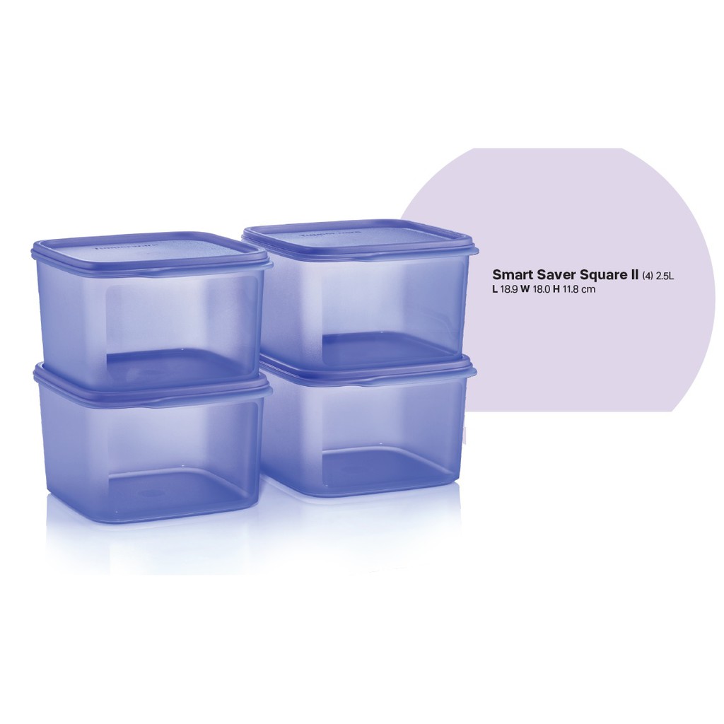 Blue Food Container 2.5L (4pcs) Smart Saver Square II Tupperware