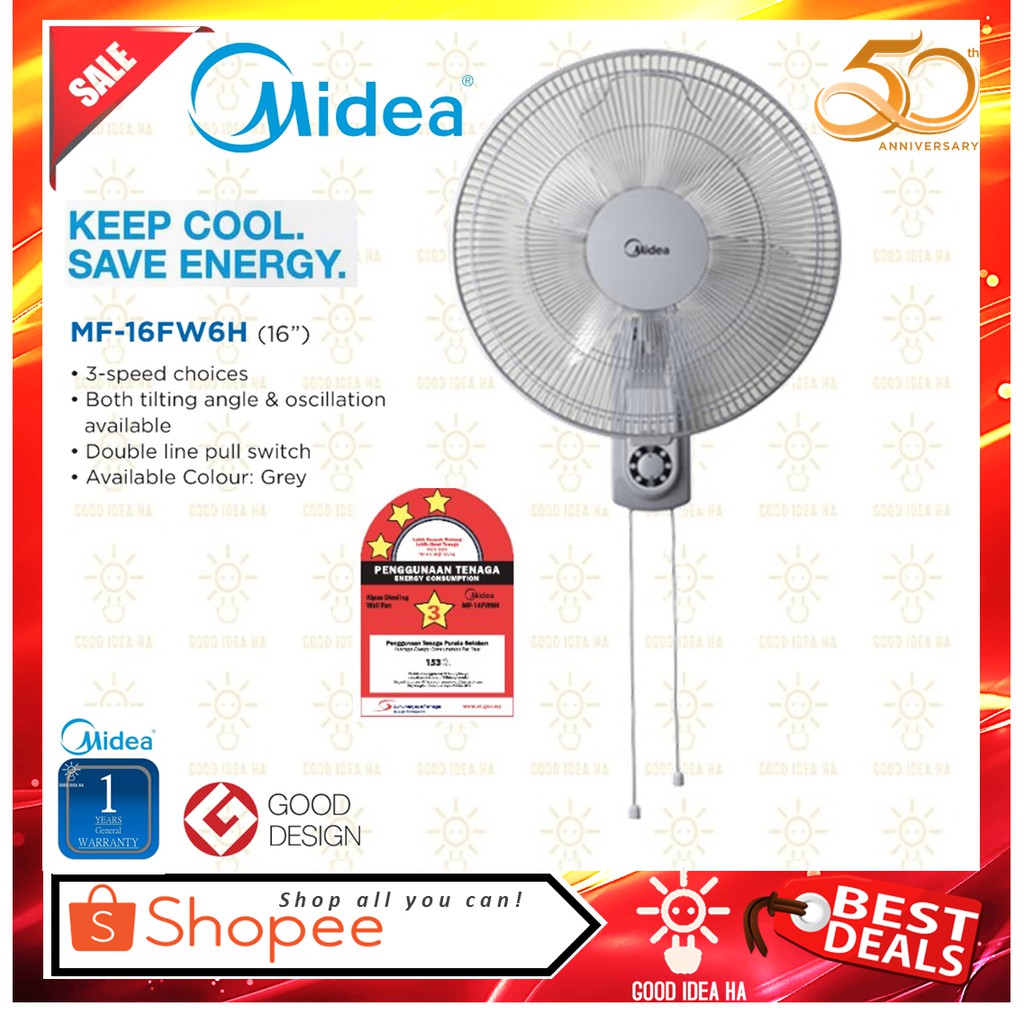 Midea Wall Fan Mf 16fw6h Mf16fw6h 16 Inch Shopee Malaysia