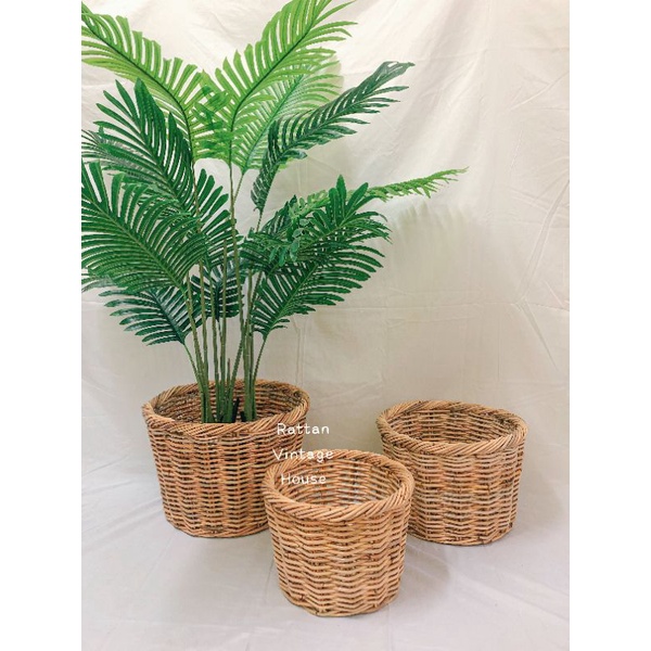 (Rattanvintage) Handcrafted Rattan Storage Basket | Bakul/Pasu Bunga Rotan | Bakul Baju Rotan | Rattan Plant Pot Basket