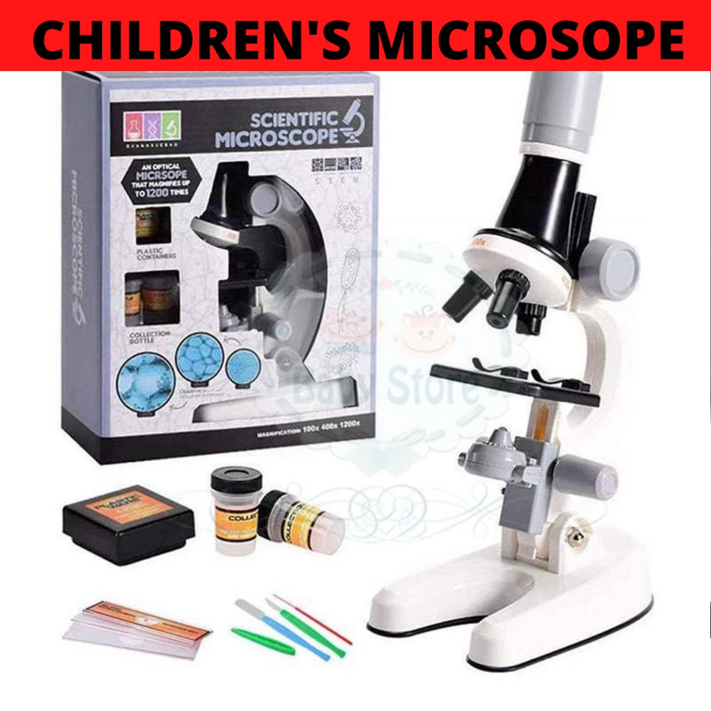 Children Microscope Kit Lab LED STEM Home School Science Educational / alat mikroskop Birthday Gift Kids