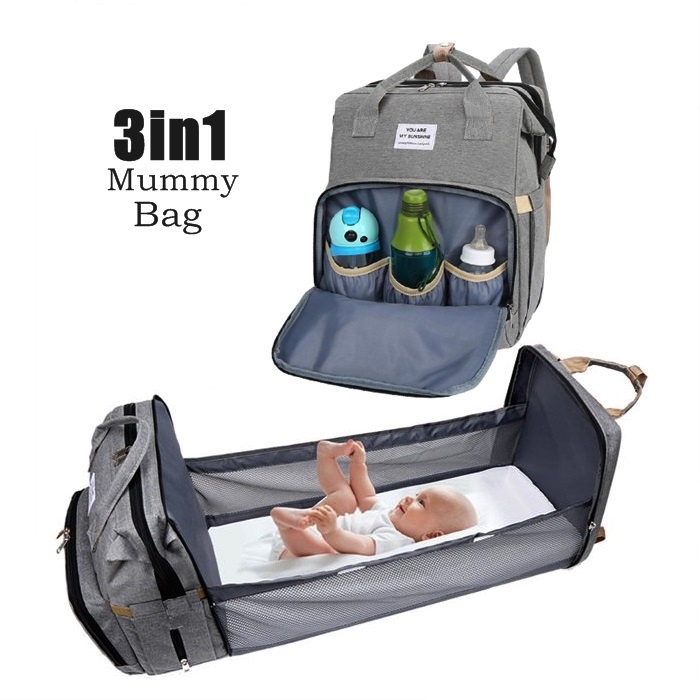 3 in 1 Diaper Bag Backpack with Changing Station Travel Bassinet ...