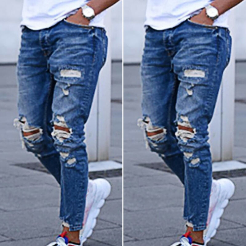 mens stretch skinny ripped jeans