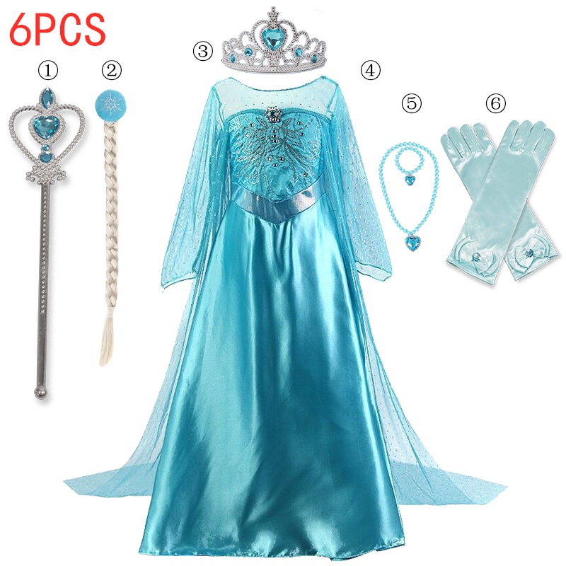 WFRV Princess Girls Elsa Dress Cosplay Dresses Snow Costumes For Kids Princess Dress Kids Halloween Custome
