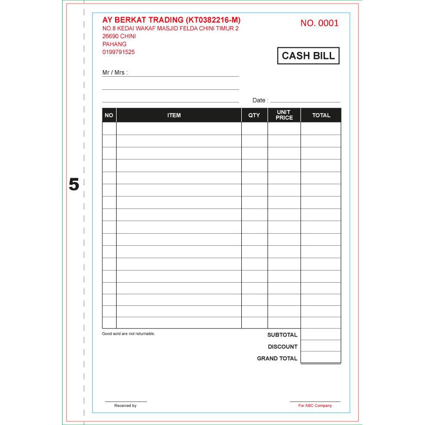 contoh resit kosong pdf