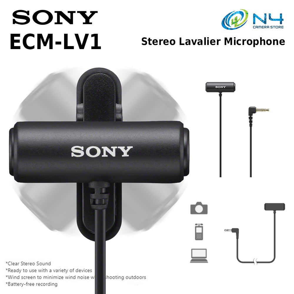 Sony ECM-LV1 Compact Stereo Lavalier Microphone with 3.5mm TRS