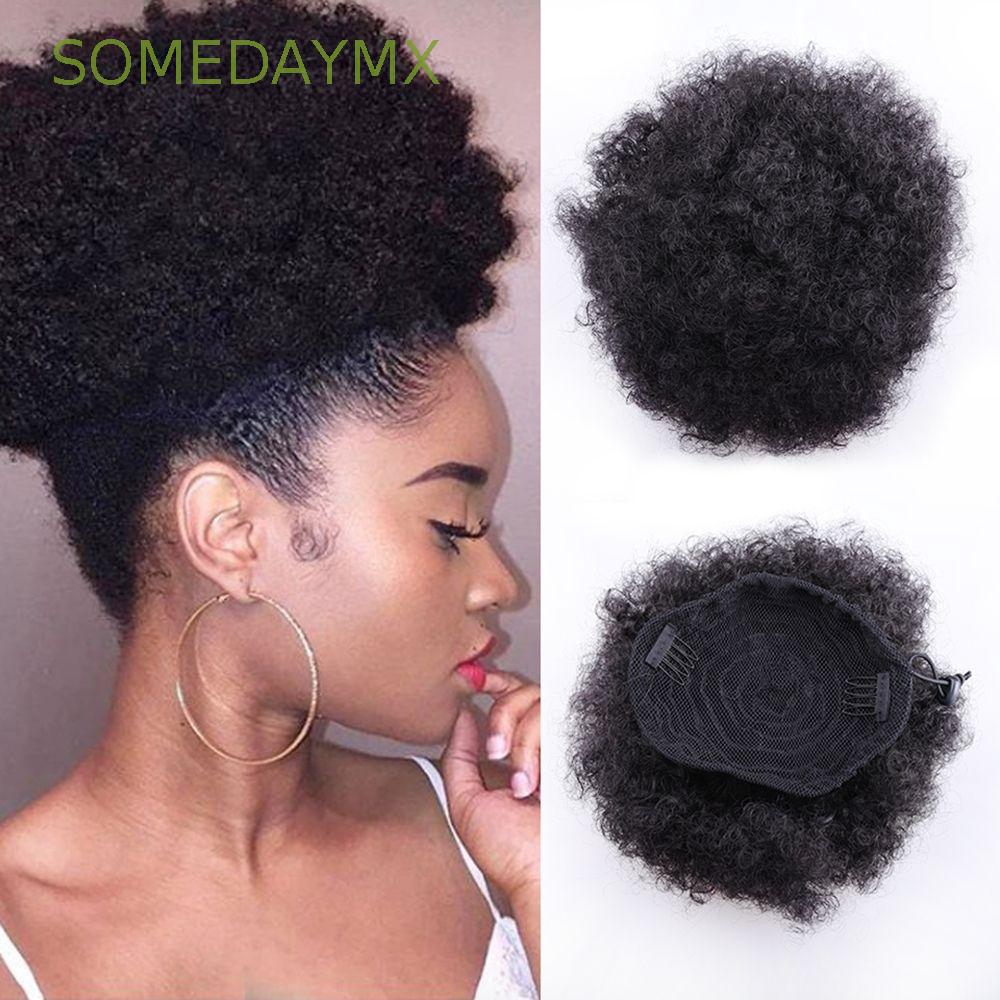 Somedaymx Afro Hair Bun Short High Puff Kinky Curly Ponytail Curly