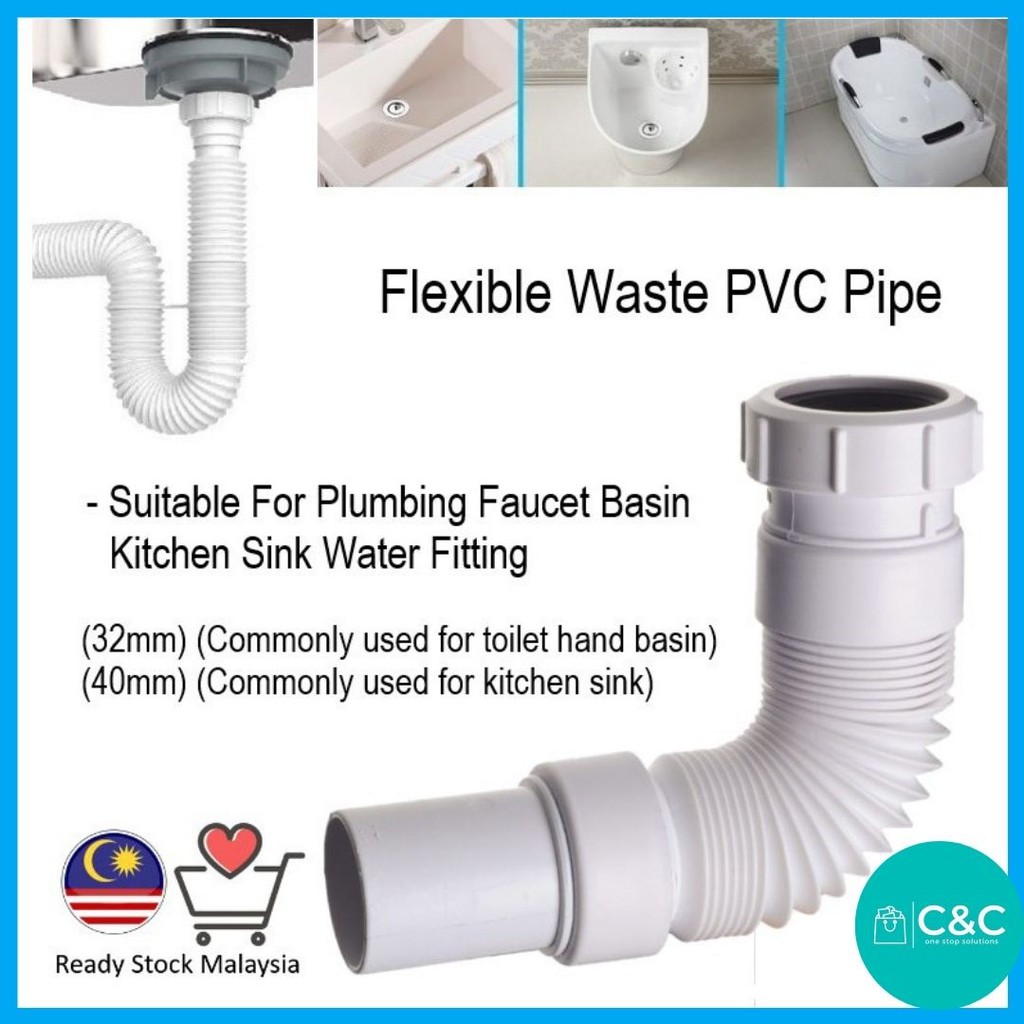 Ready Stock Flexible Waste Pvc Pipe For Plumbing Faucet Basin Kitchen Sink Water Fitting 77cm Shopee Malaysia