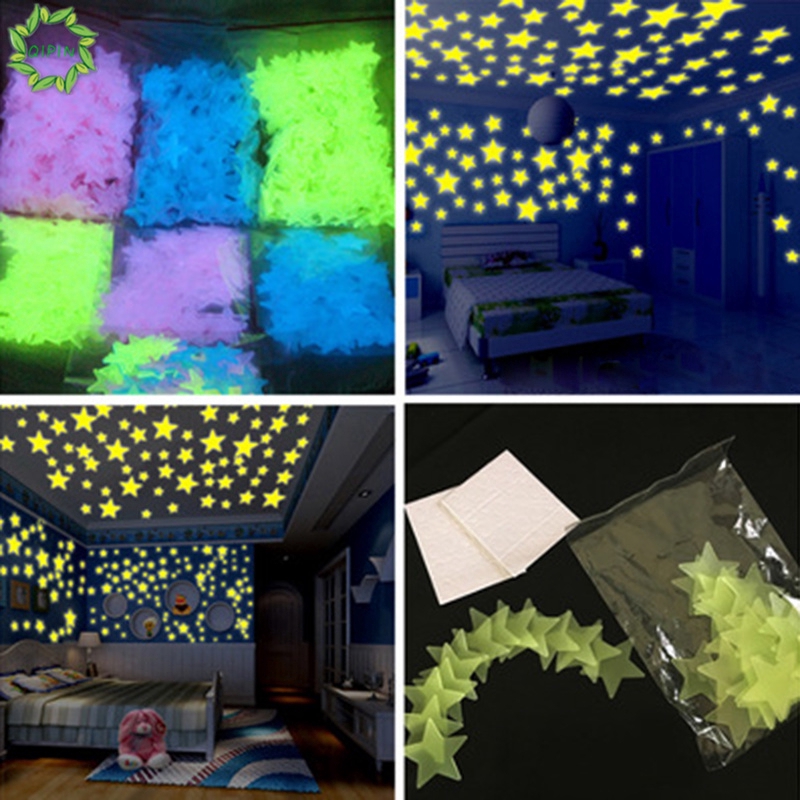 40/70/100PCS 3D Stars Glow In Dark Luminous Fluorescent Wall Sticker Home Decor