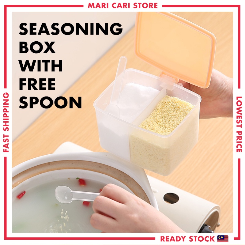 Seasoning Box with FREE 2 SPOON Salt and Pepper Box 2 Compartments PP