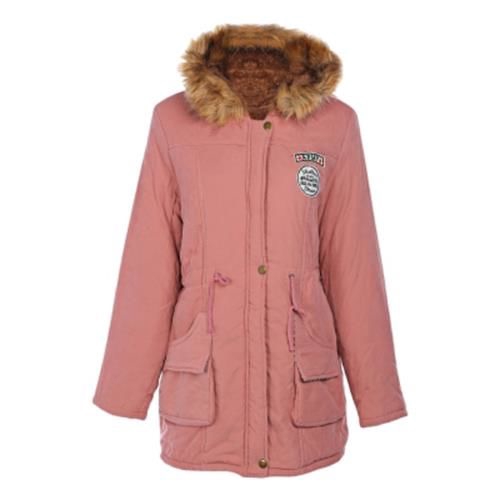 women's parka with pink fur hood