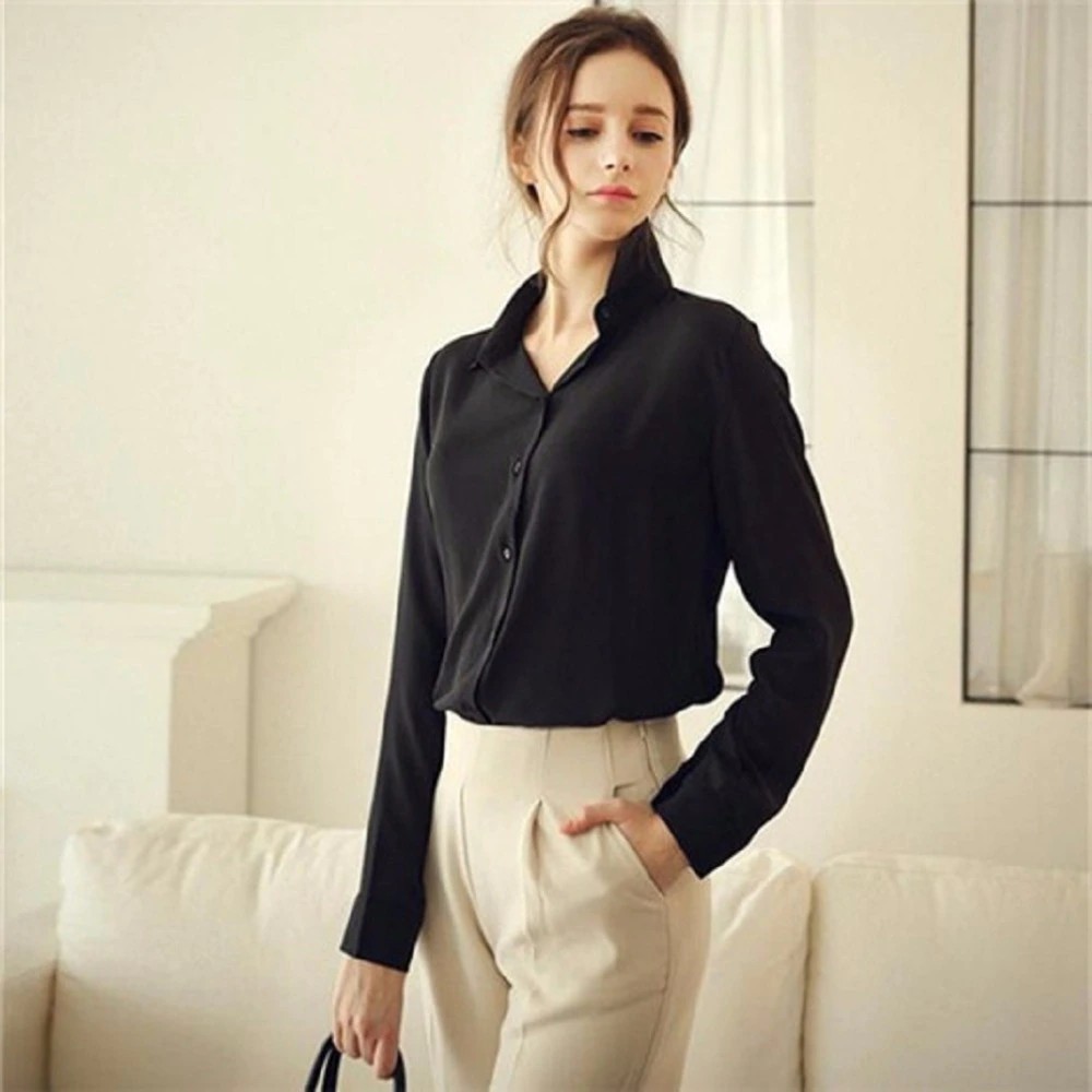 black formal chiffon blouses