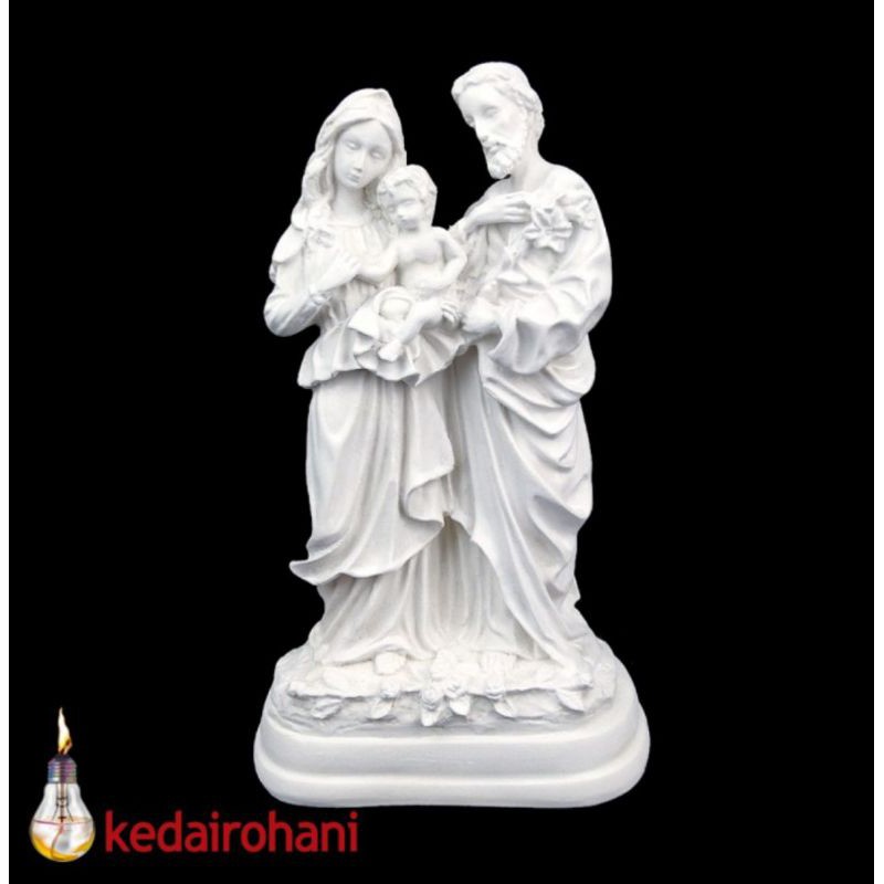 PUTIH Holy Family Statue Flower 23cm Johnef Mary Carrying Baby Jesus White Monotone Spiritual Souvenir