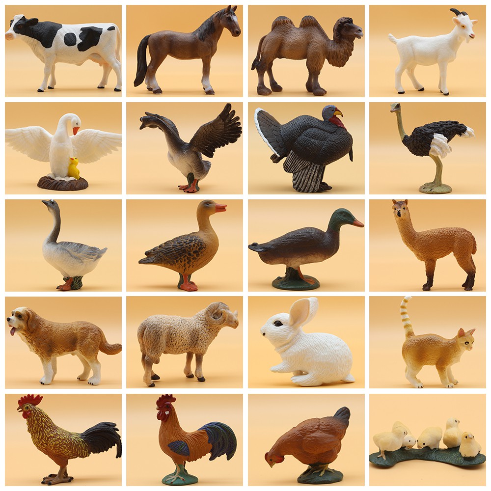 Poultry Animals Farm Model Solid Simulation Chicken Dog Buffalo Sheep Turkey Cow Horse Camel Goose Goat Rabbit Donkey Alpaca Action Figures Miniature Lovely Kids Toy