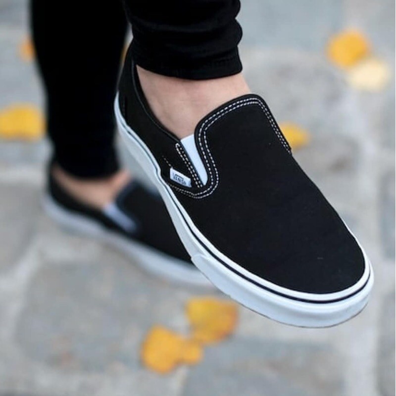 HITAM PRIA Vans Slip On Classic Black Men's Shoes | Shopee Malaysia