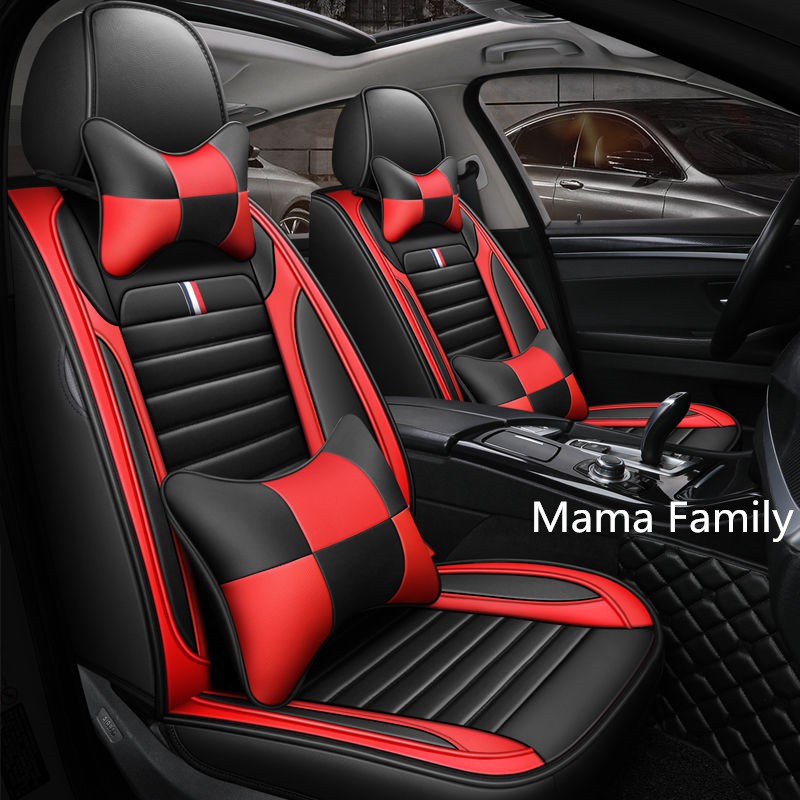 Car Seats Covers Danny Leather 5 Seaters Blue Red White Checked Style Fits Myvi Axia Viva Bezza Waja Saga X70 Wira Vios Ee Malaysia - Car Seat Covers Blue And White