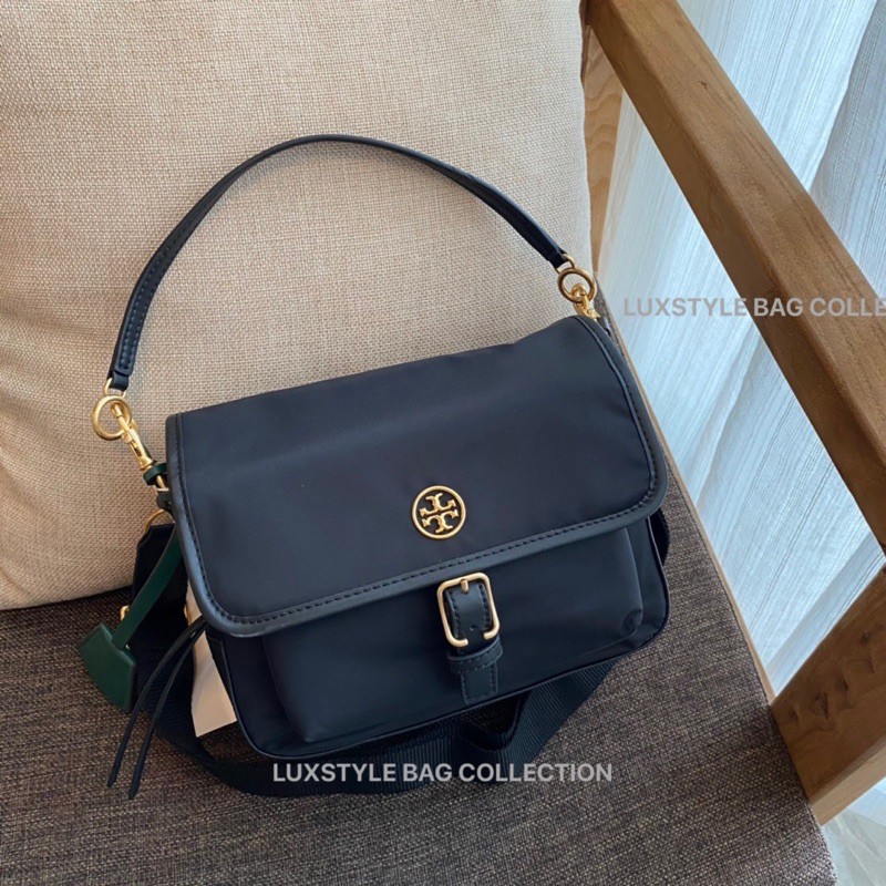 💯 Authentic Original Tory Burch Piper Nylon Crossbody Bag Navy Black |  Shopee Malaysia