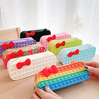 Simple Silicone Sensory Bubble Pop Office Stationery Bag Organizer for Kids Teens Adults Student Fidget Toy Portable Pop It Pencil Case 