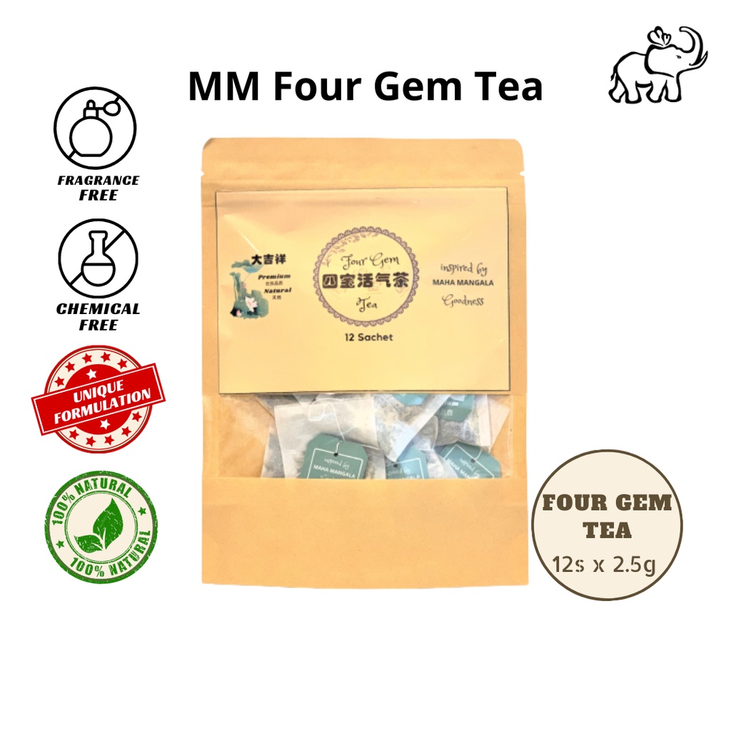 MM Four Gems Tea 12x2.5g Premium Natural Organic Healing Tea 大吉祥四宝活气茶 12x2.5g 优质天然有机治疗茶