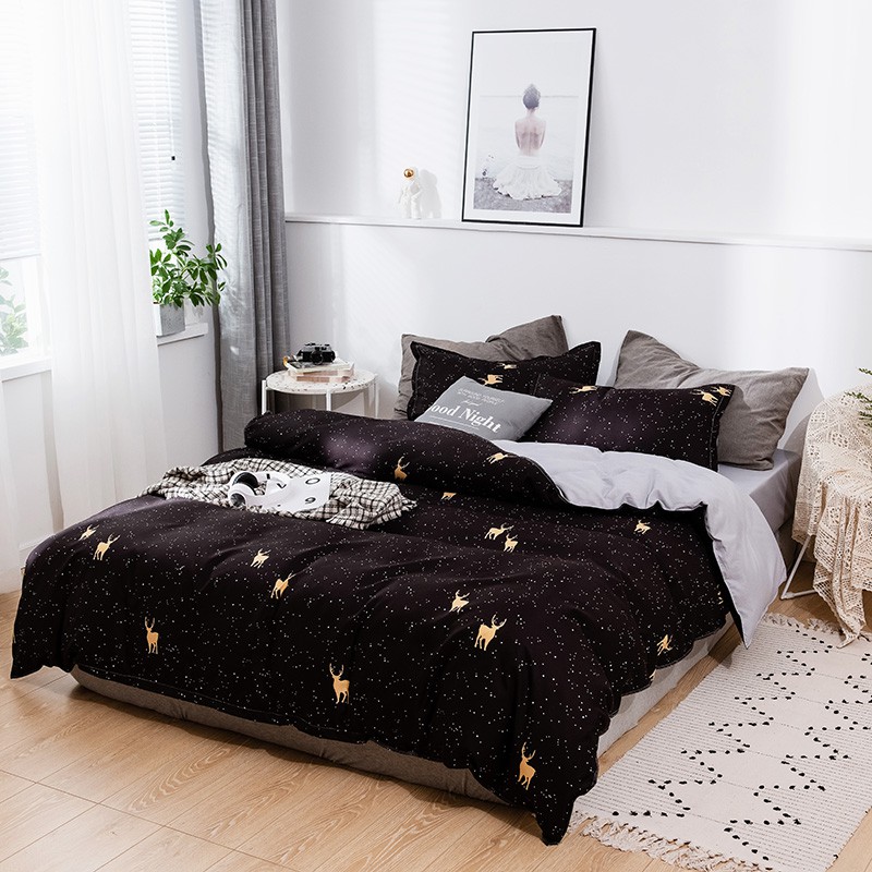 Dark Brown Deer Cartoon Fashion Polyester Fabric Duvet Blanket Cover Set Bedsheet Pillowcases Bedding Set 3 4pc Twin Shopee Malaysia