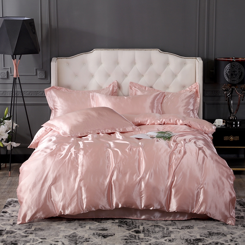 100 Silk Summer 4pcs Smooth Light Pink Bedding Set Bedsheet Flat Fitted Comforter Duvet Quilt Cover Pillowcase Set Shopee Malaysia