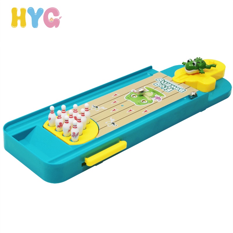 HYG Toys【Ready Stock】Children Mini kid Frog Bowling Set Desktop Interactive Games Educational Toys Launch Pad Indoor Desktop Toy Parent-child Interaction