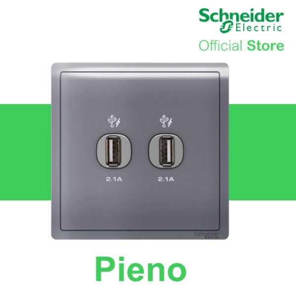 Schneider Electric Pieno 2 Gang 2.1A USB Wall Charger Lavender Silver