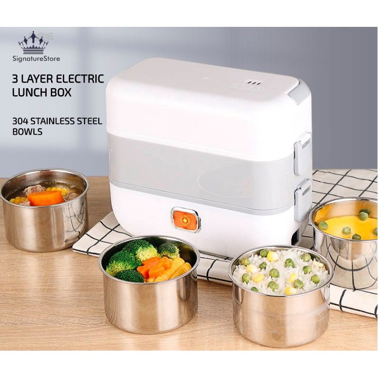 2 Layers Electric Lunch Box With 304 Stainless Steel Bowls Mini Steamer