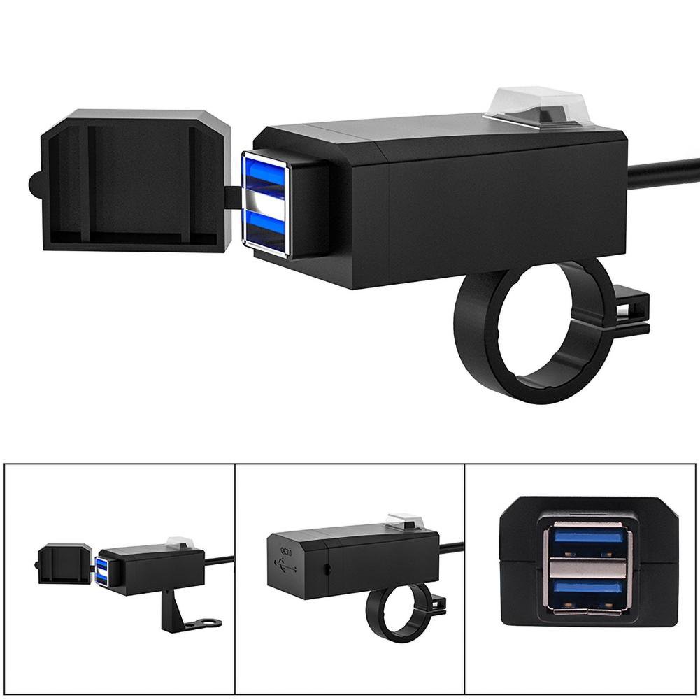 Dual USB Port 12V Waterproof Motorbike Motorcycle Handlebar Charger 5V 1A/2.4A Adapter Power Supply Socket for Phone Mob