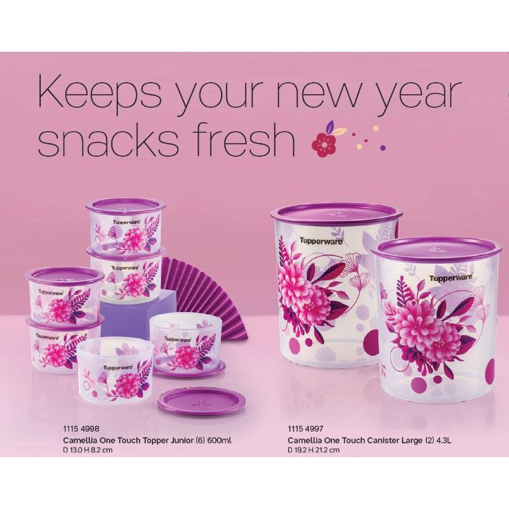 Tupperware Camellia One Touch Topper Junior (6) 600ml & One Touch Canister Large (2) 4.3L (READY STOCK)