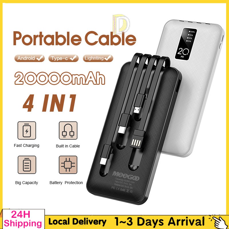 20000mAh Powerbank Built In Cable 4 Output Portable Power Bank iPhone