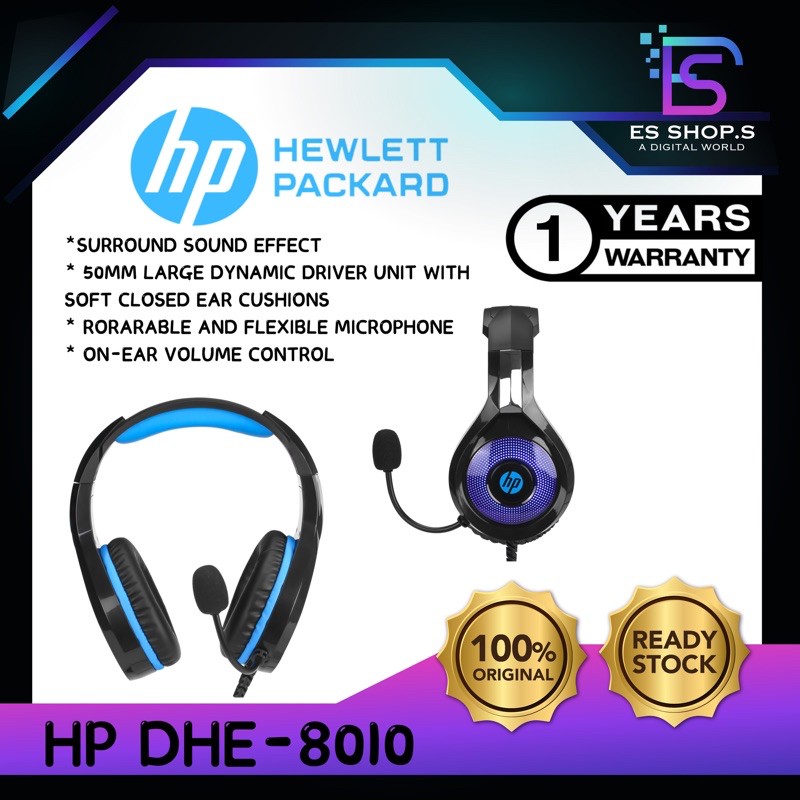 HP DHE-8010 STEREO HEADSET WITH MICROPHONE & LED LIGHTING 