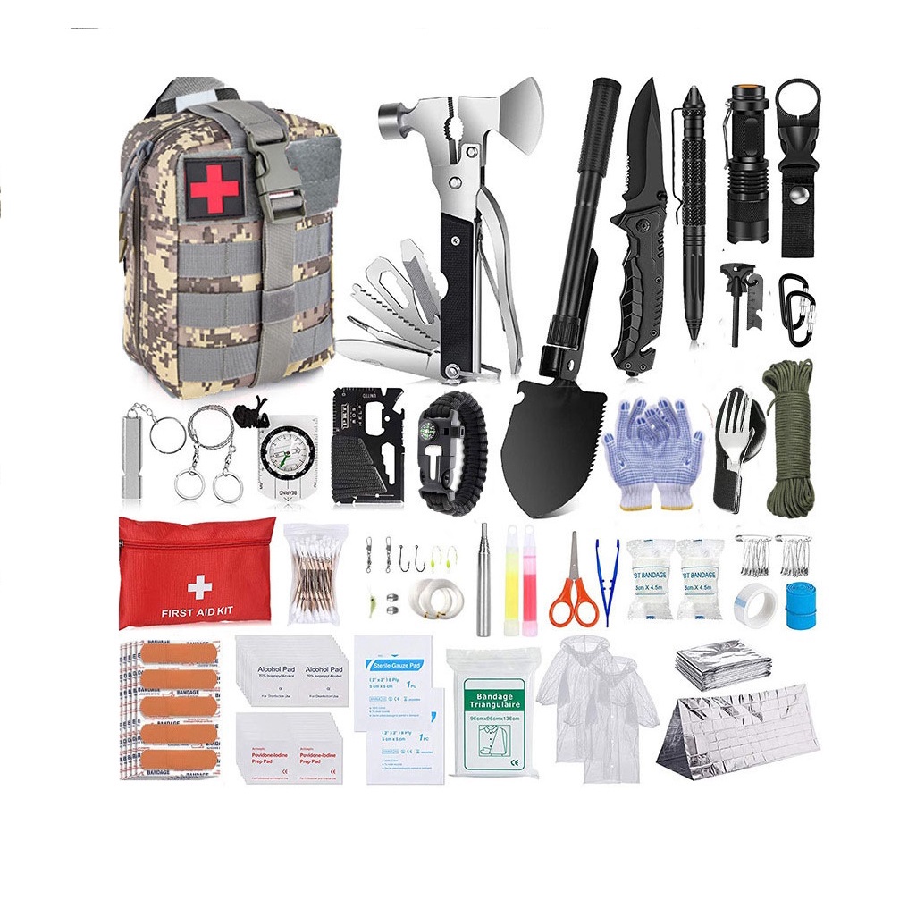 First Aid Kit Survival Kit, 142Pcs Upgraded Outdoor Emergency Survival Kit Gear - Medical Supplies Tactical Pouch Bag