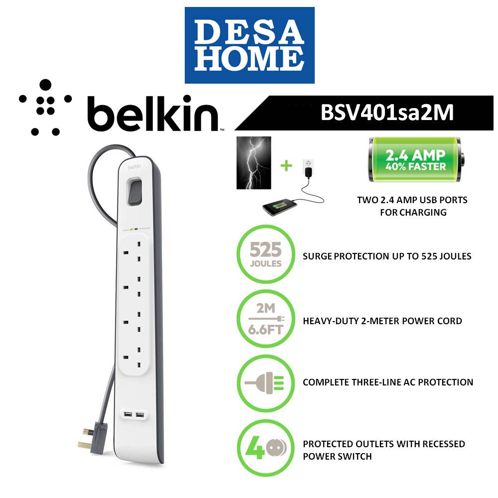Belkin 4 Outlets Surge Protection Strip With 2 USB Ports BSV401SA2M
