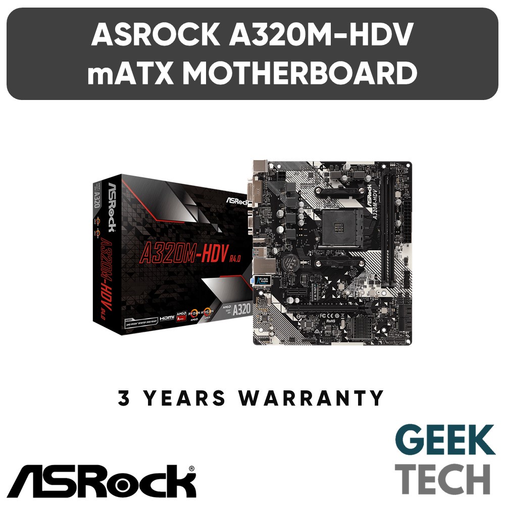 ASROCK A320MHDV R4.0 mATX Motherboard Support AMD Ryzen 2000 & 3000