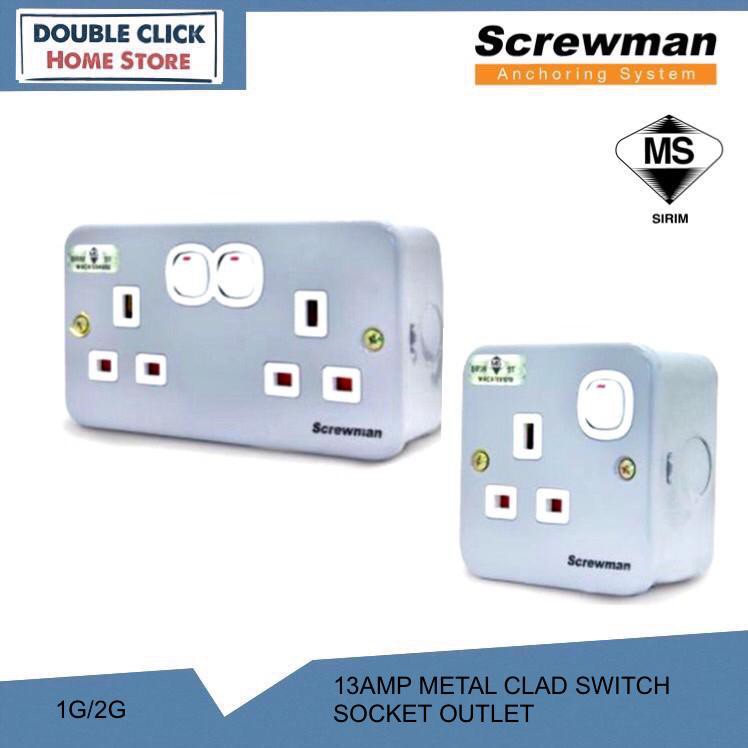 Screwman 13A Metal Clad Switch Socket Heavy Duty Switch Socket 1 Gang