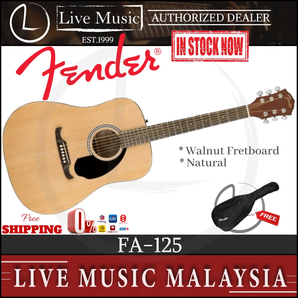 Fender Fa 125 Dreadnought Acoustic Guitar With Gig Bag Natural Fa125 Fa 125 Shopee Malaysia