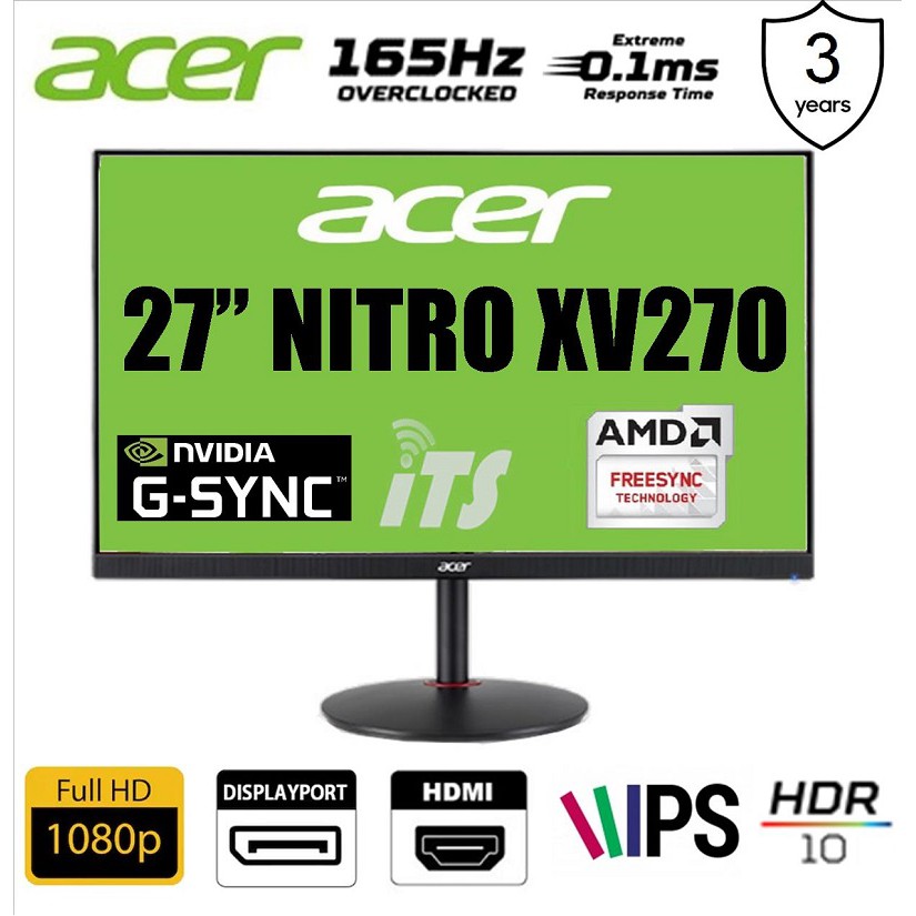 Acer 27" NITRO XV270P 0.1ms 165Hz / XV270 M3 2ms 165Hz IPS FHD HDR10 Gaming Monitor