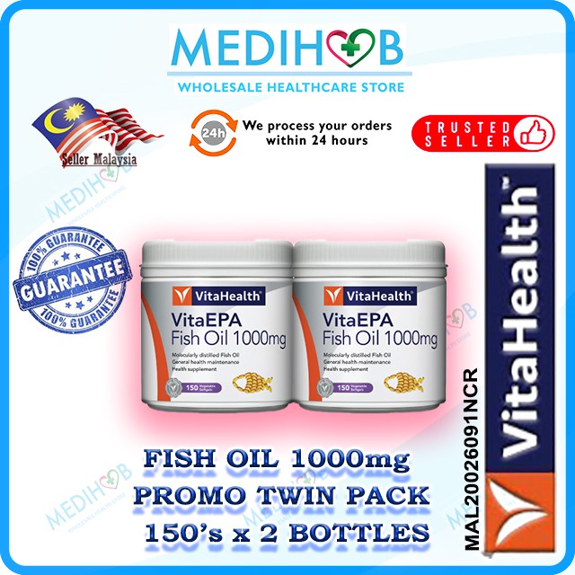VITAHEALTH VITAEPA Fish Oil 1000mg [Heart health]150s x 2 Bottles Expiry 11/2023 Shopee Malaysia