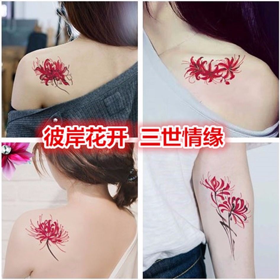 时尚纹身 纹身贴防水女彼岸花曼珠沙华持久刺青韩国仿真小清新性感花臂 时尚纹身 Shopee Malaysia
