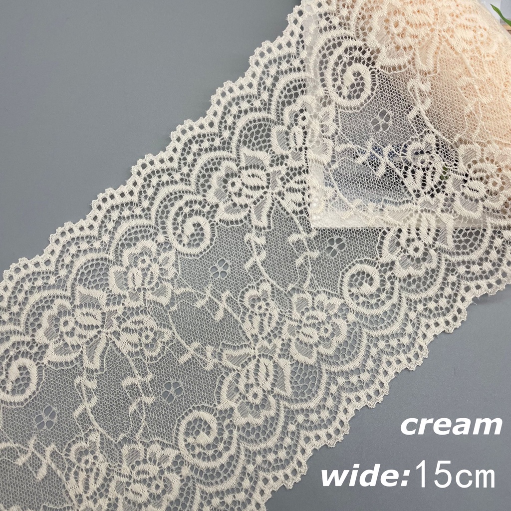 1 Meters 15cm Wide French chantilly lace Floral trim with scallop eyelash edge on both sides Dress Edge Sewing