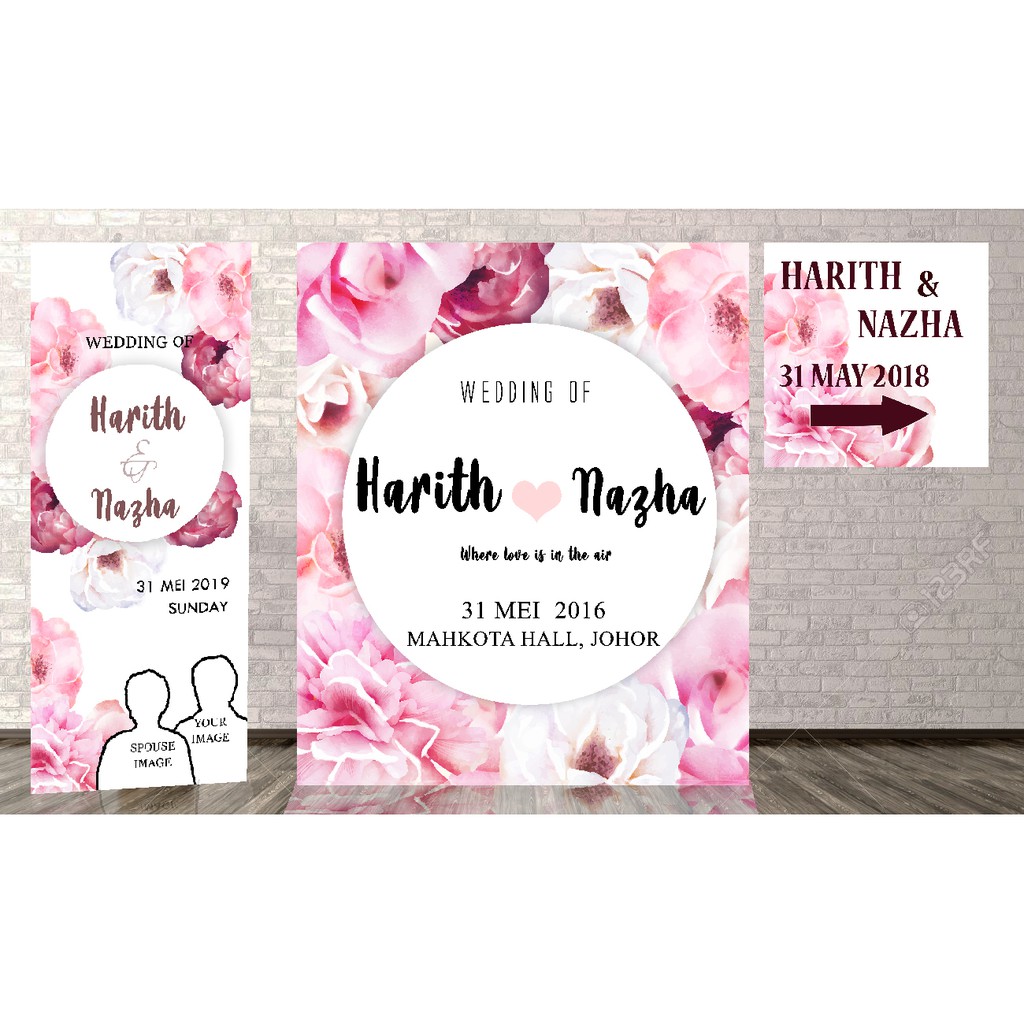 Bunting Backdrop Wedding Kahwin Package Pink White Shopee