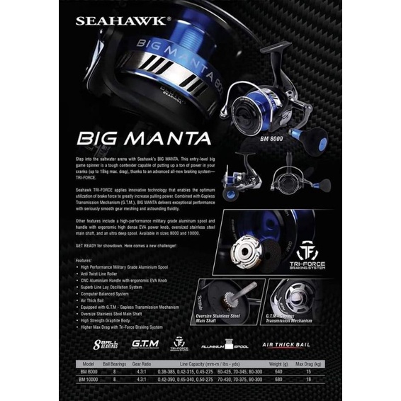 SEAHAWK BIG MANTA SPINNING REEL SIZE 8000 & 10000 Shopee Malaysia
