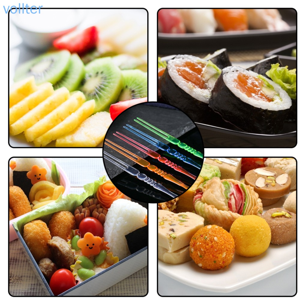 Meal Chef VOLL 80Pcs Cake Fork Plastic Fruits 2 Tooth Food Picks Dessert Snack Salad Cocktail Appetizer Colorful - Image 5